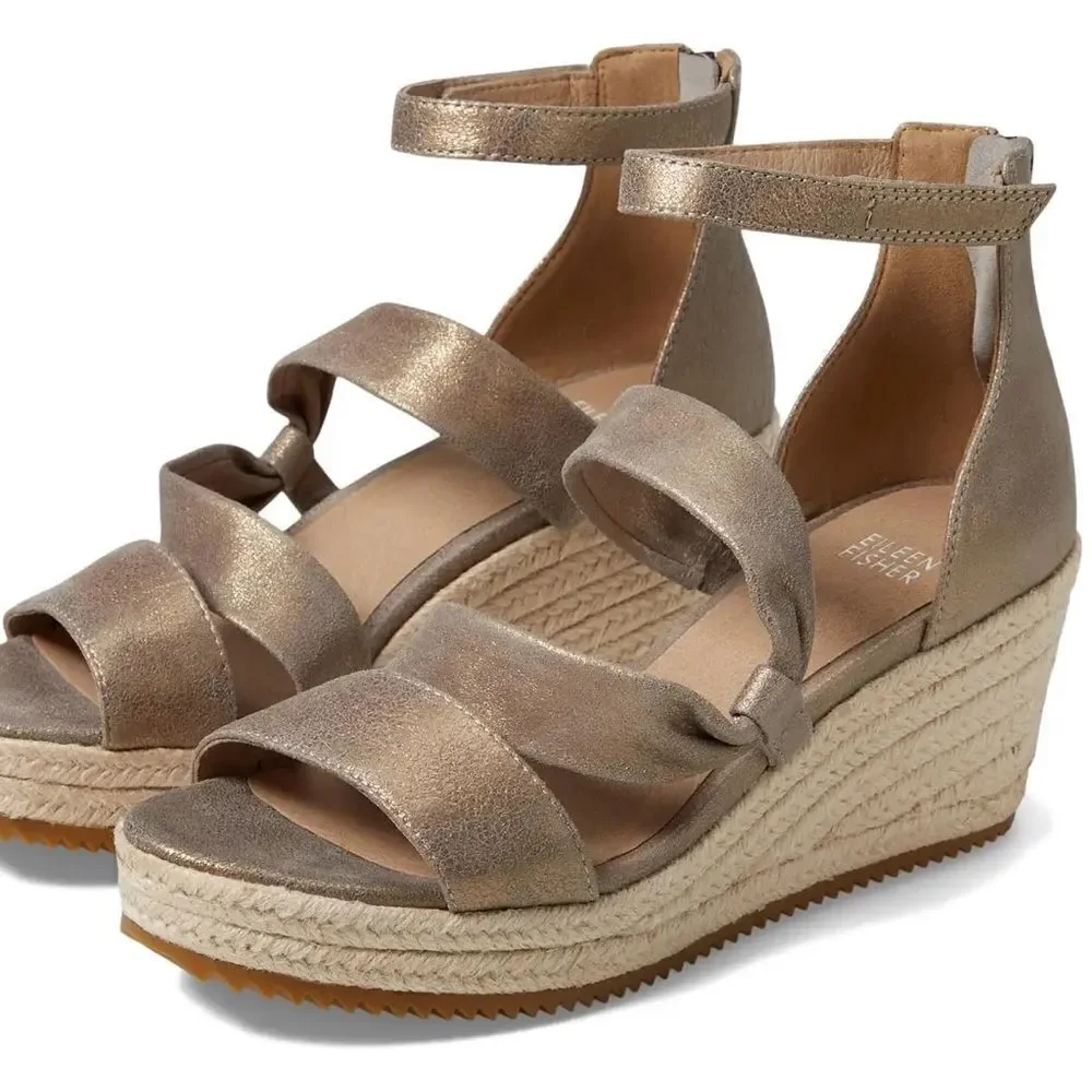 Eileen Fisher Espidrilles Sandals Island Platinum Metallic shoes women’s size 8